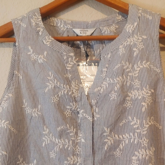 crown & ivy Tops - NWT Crown And Ivy Icon Peasant Top Blue White Embroidered Striped SZ Small $50